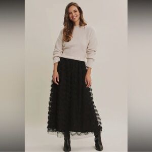 In-February Skirt Womens Size S Black Textured Tulle Maxi A-Line Lined